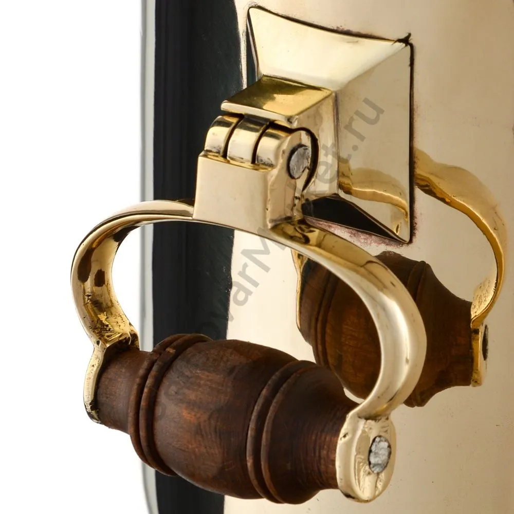 Самовар антикварный на дровах 6,5 литров формы «Банка» Н.И. Баташевах с медалями, золотистый Самовар антикварный на дровах 6,5 литров формы «Банка» Н.И. Баташевах с медалями, золотистый