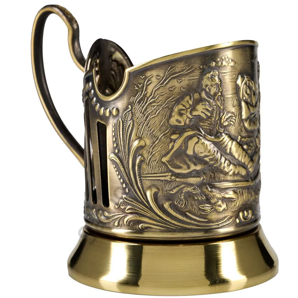 Подстаканник латунный «Охотники на привале» Подстаканник латунный «Охотники на привале»