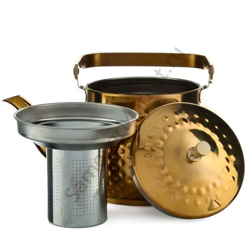 Чайник заварочный 1,4 литра круглый, нержавеющая сталь, золотой