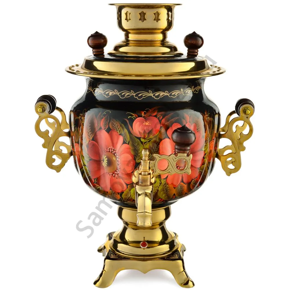 Самовар электрический 3 литра с автоотключением, худ. росписью «Маки на чёрном» формы «Овал» Самовар электрический 3 литра с автоотключением, худ. росписью «Маки на чёрном» формы «Овал»