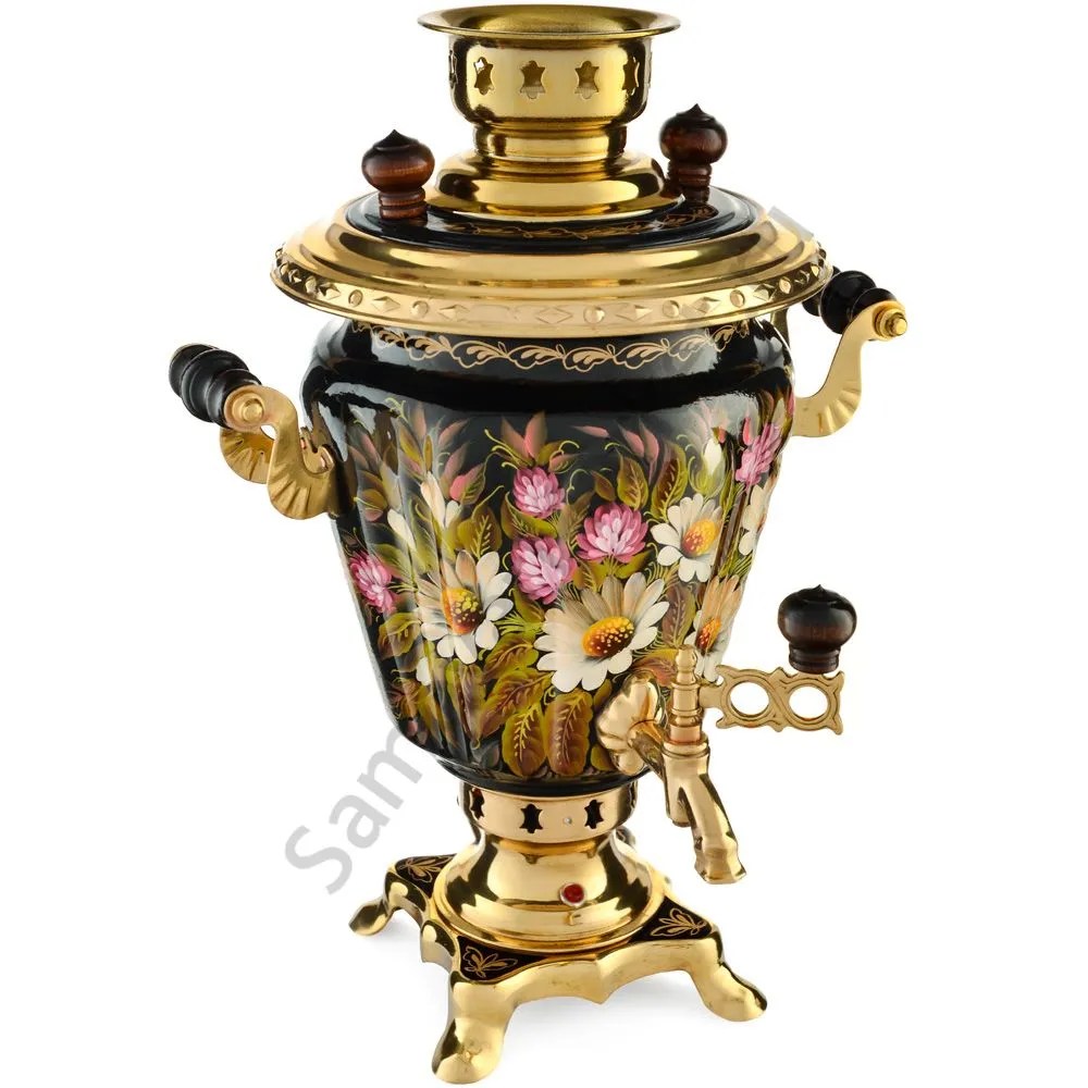 Самовар электрический 3 литра с авто.откл художественной росписью «Ромашки с клевером» формы «Рюмка» Самовар электрический 3 литра с авто.откл художественной росписью «Ромашки с клевером» формы «Рюмка»