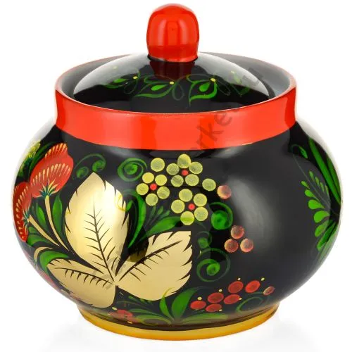 Сахарница с художественной росписью «Хохлома с ягодами в зелени» Сахарница с художественной росписью «Хохлома с ягодами в зелени»