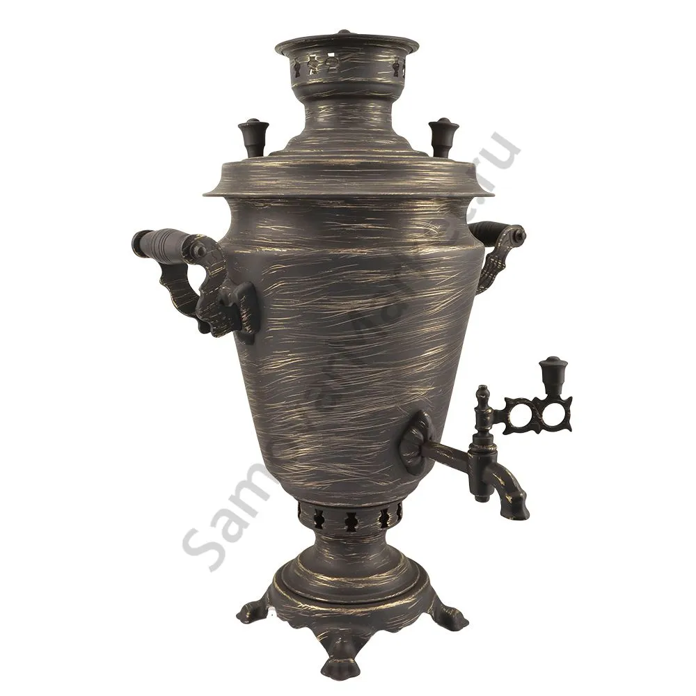 Самовар на дровах 5 литров формы «Рюмка», золотые нити в патине, категория «Эксклюзив» Самовар на дровах 5 литров формы «Рюмка», золотые нити в патине, категория «Эксклюзив»