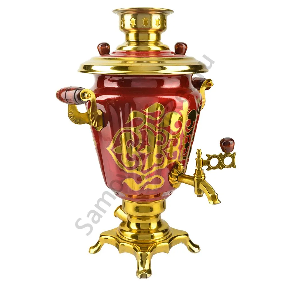 Самовар электрический 3 литра с художественной росписью «Орнамент красный» формы «Рюмка»