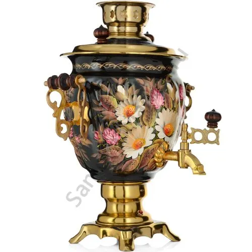 Самовар электрический 3 литра с автоотключением, худ. росписью «Ромашки с клевером» формы «Жёлудь»