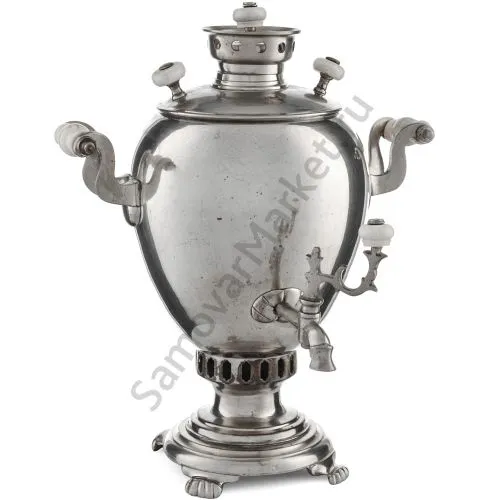 Самовар антикварный на дровах «Эгоист» 1,5 литра формы «Яйцо» Маликова, с трубой, серебристый