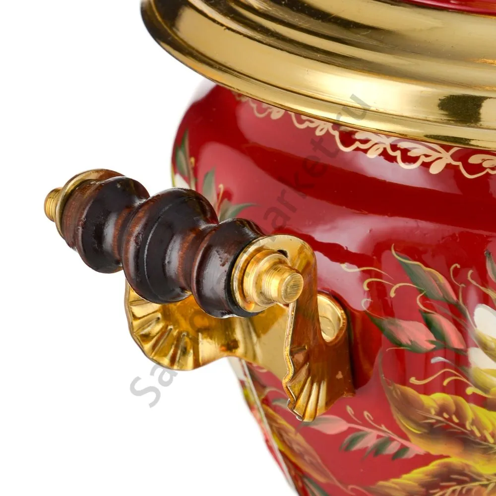 Самовар электрический 2 литра с худ. росписью «Ромашки с клубникой в золоте» формы «Чаша»  Самовар электрический 2 литра с худ. росписью «Ромашки с клубникой в золоте» формы «Чаша»