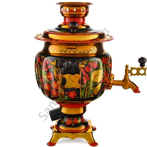 Самовар электрический 3 литра с художественной росписью «Хохлома с яблочками» формы «Овал»