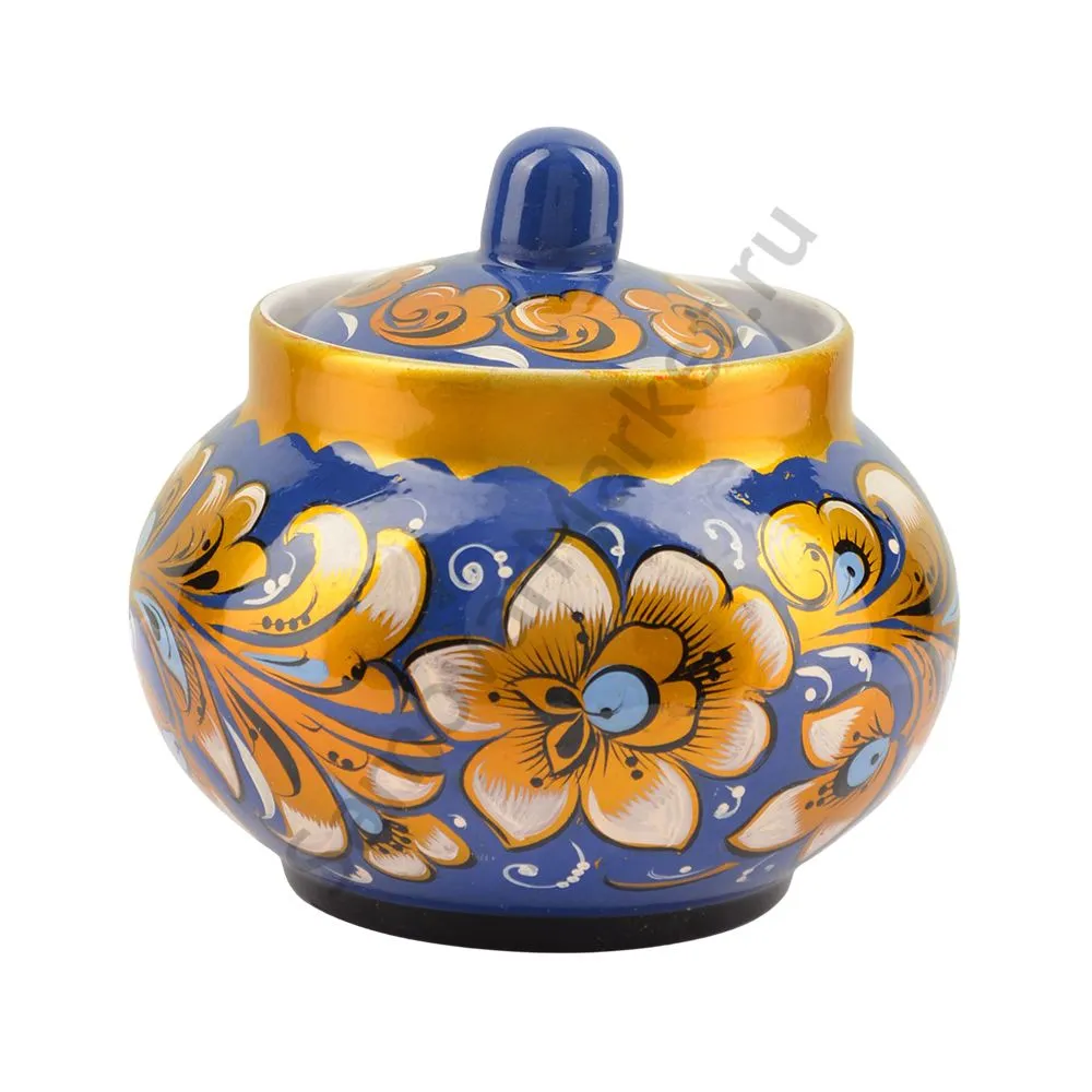Сахарница с художественной росписью «Кудрина синяя с голубым»  Сахарница с художественной росписью «Кудрина синяя с голубым»