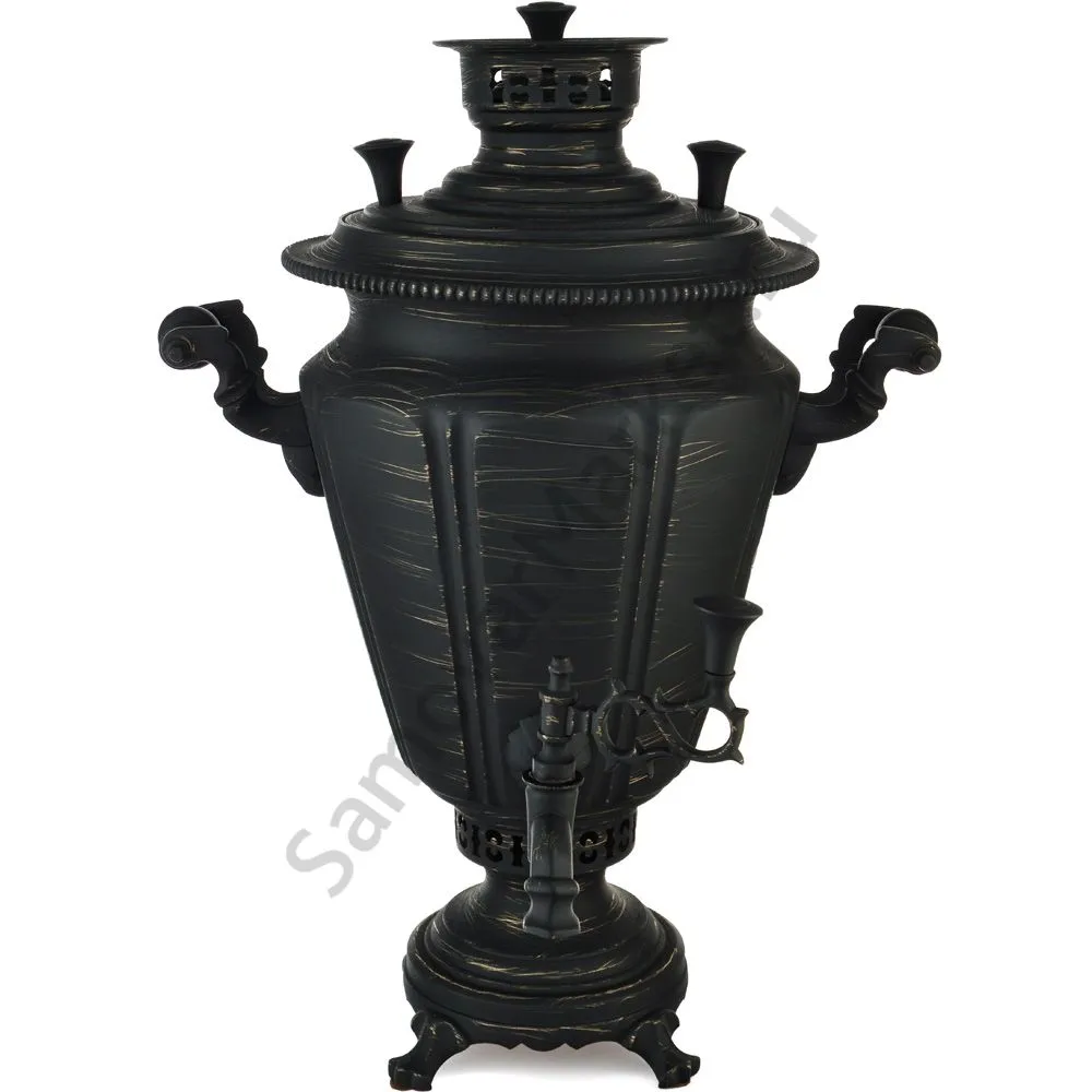 Самовар антикварный на дровах 5,5 литра формы «Рюмка гранная», золотые нити в патине Самовар антикварный на дровах 5,5 литра формы «Рюмка гранная», золотые нити в патине