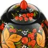 Чайник заварочный 1 литр с худ. росписью "Хохлома с ягодами в зелени" овальный, нержавеющая сталь