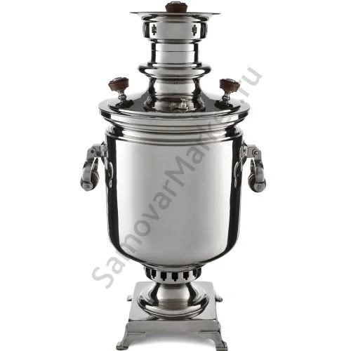 Самовар антикварный на дровах 6,5 литров формы «Банка» Н.И. Баташева с медалями, серебристый