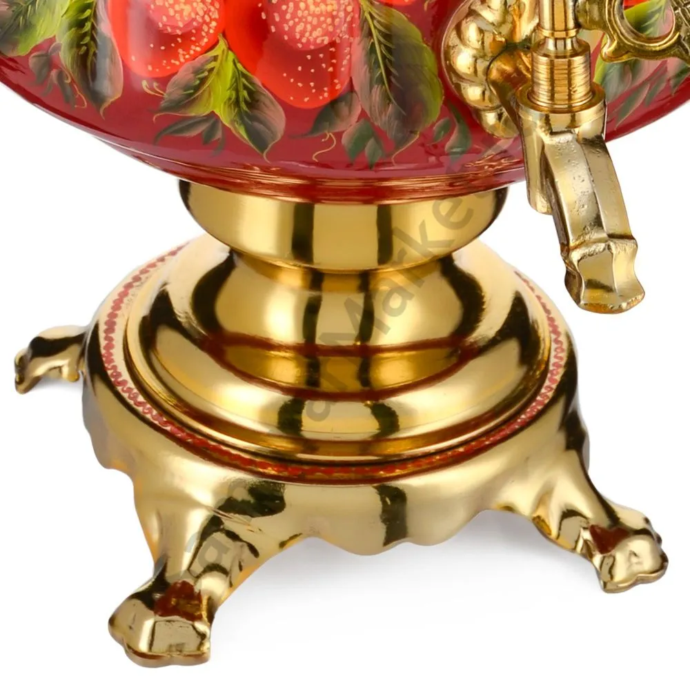 Самовар электрический 10 литров с худ. росписью «Ромашки с клубникой» формы «Банка» Самовар электрический 10 литров с худ. росписью «Ромашки с клубникой» формы «Банка»