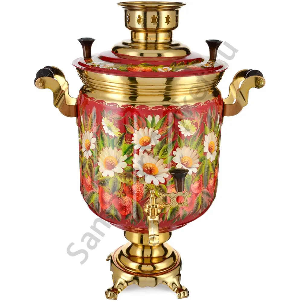 Самовар электрический 10 литров с худ. росписью «Ромашки с клубникой» формы «Банка» Самовар электрический 10 литров с худ. росписью «Ромашки с клубникой» формы «Банка»