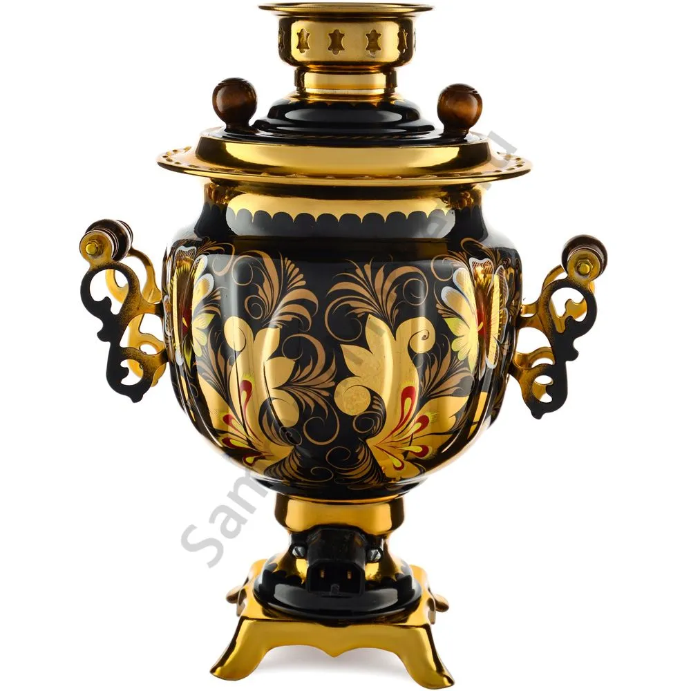 Самовар электрический 3 литра с художественной росписью «Кудрина чёрная» формы «Овал» Самовар электрический 3 литра с художественной росписью «Кудрина чёрная» формы «Овал»