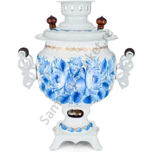 Самовар электрический 3 л с автоотключением, худ.росписью «Гжель с цветами» формы «Овал»