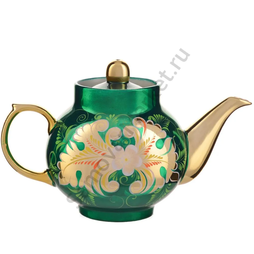 Чайник заварочный для самовара с художественной росписью «Кудрина зелёная» Чайник заварочный для самовара с художественной росписью «Кудрина зелёная»
