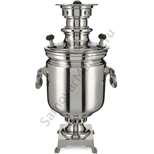 Самовар антикварный на дровах 5 литров формы «Банка» Баташева с медалями, серебристый