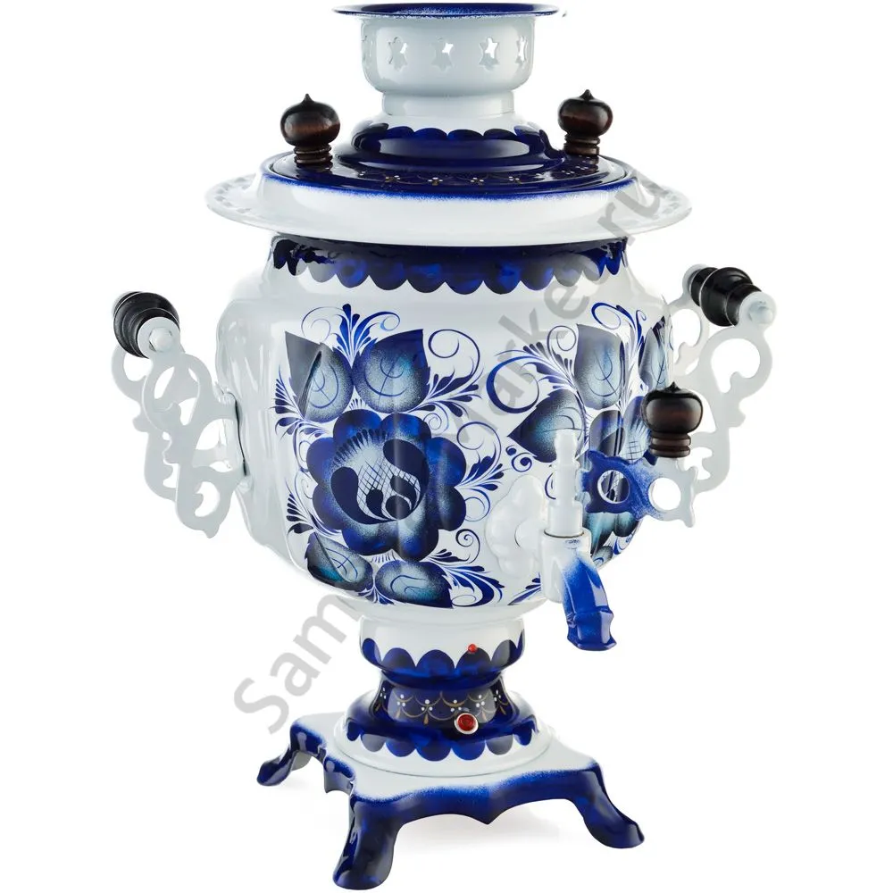 Самовар электрический 3 литра с автоотключением, худ. росписью «Гжель» формы «Овал» Самовар электрический 3 литра с автоотключением, худ. росписью «Гжель» формы «Овал»