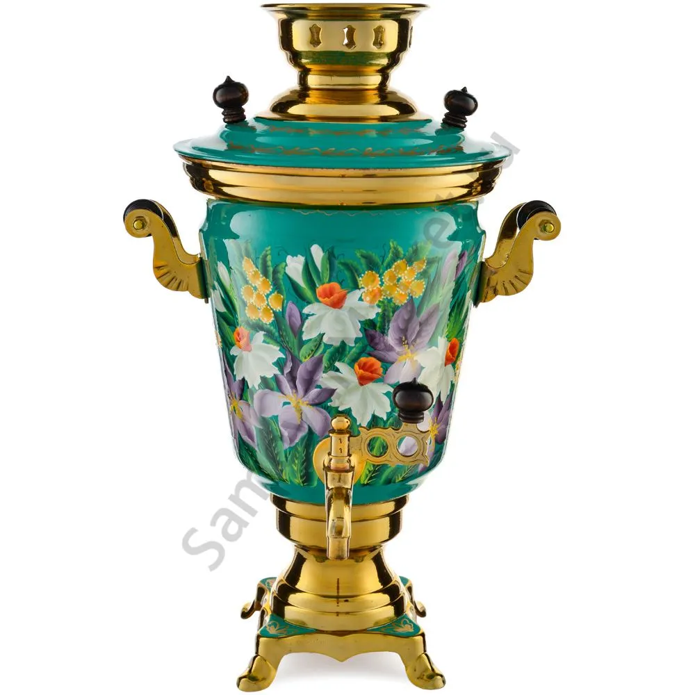 Самовар электрический 4 л.в наборе из 4 предметов с худ.росписью «Нарциссы на зелёном в золоте» Самовар электрический 4 л.в наборе из 4 предметов с худ.росписью «Нарциссы на зелёном в золоте»