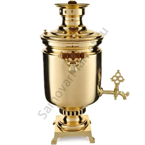 Самовар антикварный на дровах 7 литров формы «Банка» Н.И. Баташева с медалями, золотистый