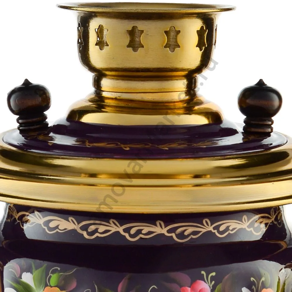 Самовар электрический 3 литра с художественной росписью «Букет на фиолетовом в золоте» формы «Рюмка» Самовар электрический 3 литра с художественной росписью «Букет на фиолетовом в золоте» формы «Рюмка»