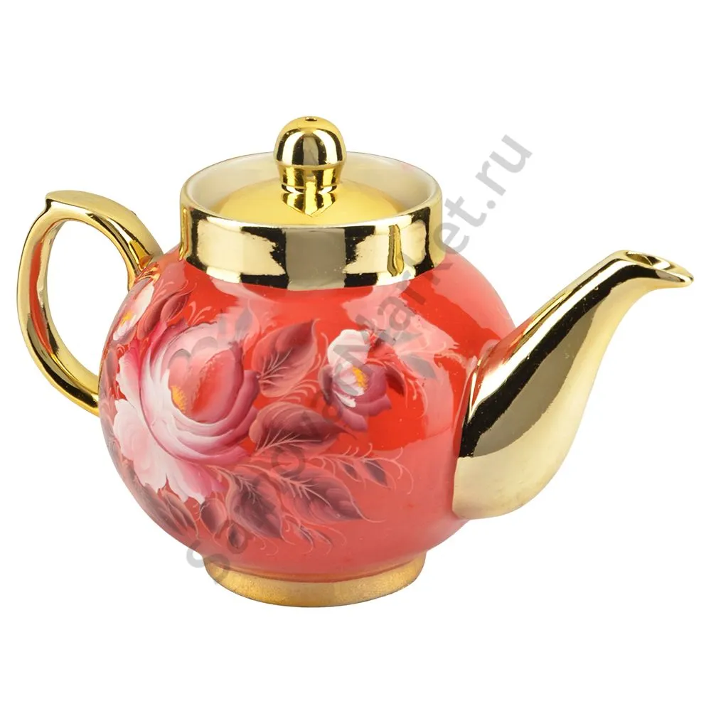 Чайник заварочный для самовара с художественной росписью «Пионы на красном в золоте» Чайник заварочный для самовара с художественной росписью «Пионы на красном в золоте»