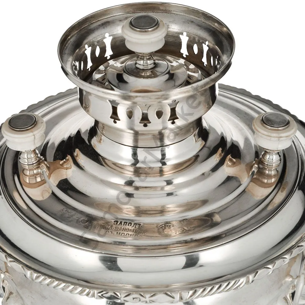 Самовар антикварный на дровах 4 литра формы «Рюмка» Шапошникова, фурнитура кость,посеребрённый Самовар антикварный на дровах 4 литра формы «Рюмка» Шапошникова, фурнитура кость,посеребрённый
