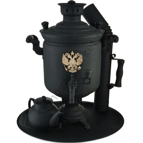 Самовар комбинированный 7 литров формы «Банка с гербом РФ» в наборе из 4 предметов, «Графит»