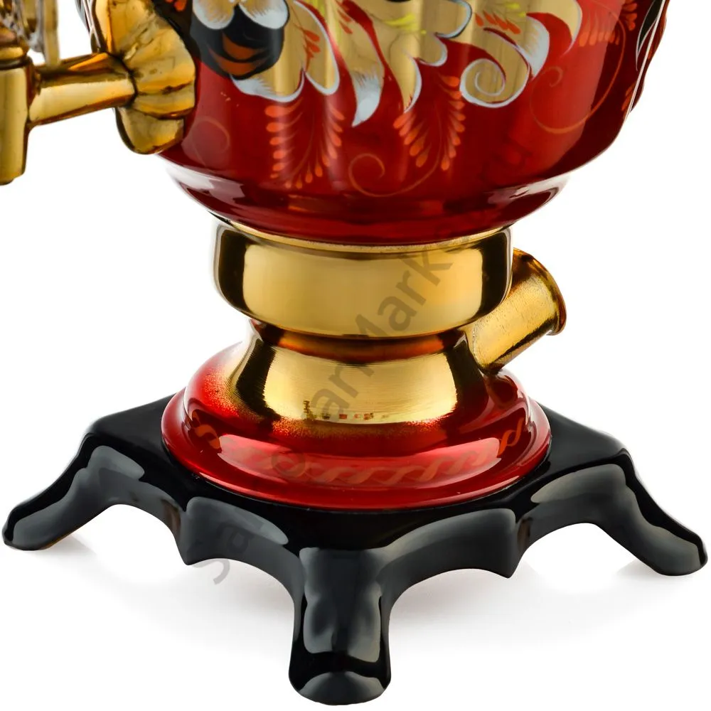 Самовар электрический 3 литра с художественной росписью «Кудрина красная» формы «Рюмка» Самовар электрический 3 литра с художественной росписью «Кудрина красная» формы «Рюмка»