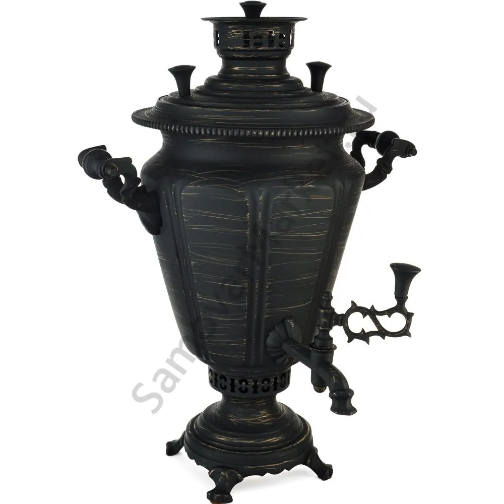 Самовар антикварный на дровах 5,5 литра формы «Рюмка гранная», золотые нити в патине Самовар антикварный на дровах 5,5 литра формы «Рюмка гранная», золотые нити в патине