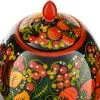 Чайник заварочный 1 литр с худ. росписью "Хохлома с ягодами в зелени на красном" , нержавеющая сталь