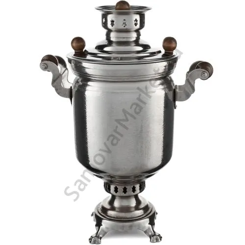 Самовар на дровах 5 литров формы «Банка с вибронакаткой», серебристый, категория «Дачный»