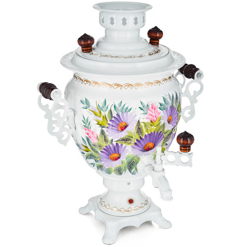 Самовар электрический 3 л с автоотключением,худ.росписью «Герберы на белом» формы «Жёлудь» 