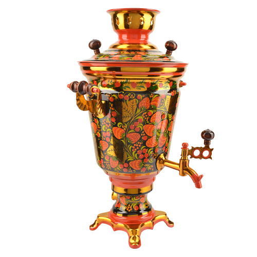 Самовар электрический 4 литра с художественной росписью «Клубника в зелени №2» формы «Рюмка»