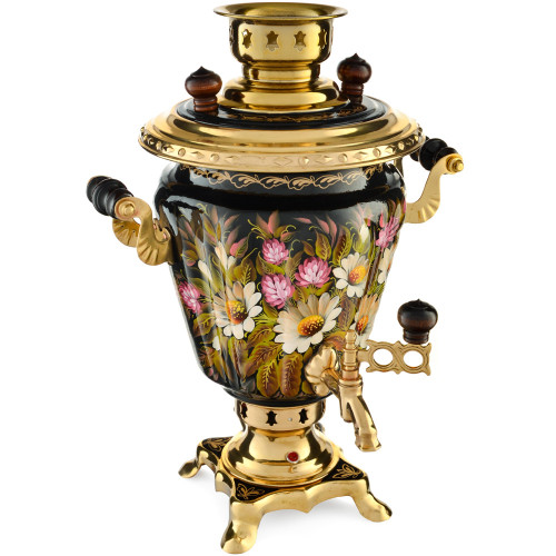 Самовар электрический 3 литра с авто.откл художественной росписью «Ромашки с клевером» формы «Рюмка»