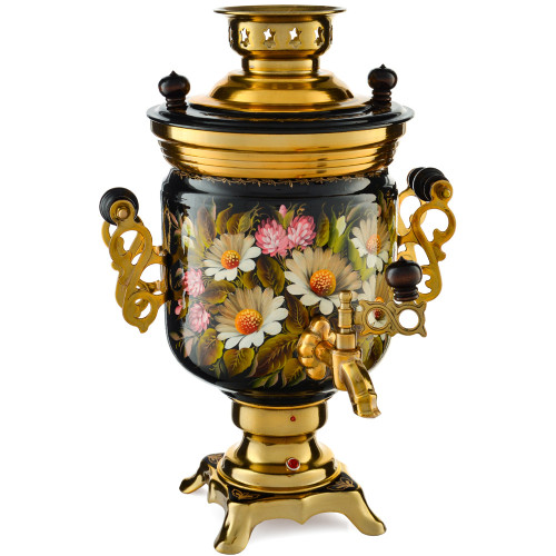 Самовар электрический 3 л с автоотключением, худ.росписью «Ромашки с клевером» формы «Банка»