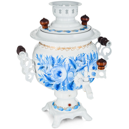 Самовар электрический 3 л с автоотключением, худ.росписью «Гжель с цветами» формы «Овал»