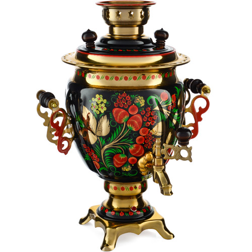 Самовар электрический 3 л с авто.откл., худ.росписью «Хохлома с ягодами в зелени №2» формы «Жёлудь»