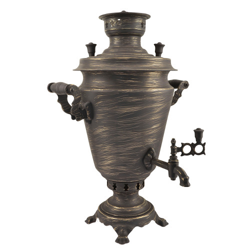 Самовар на дровах 5 литров формы «Рюмка», золотые нити в патине, категория «Эксклюзив»