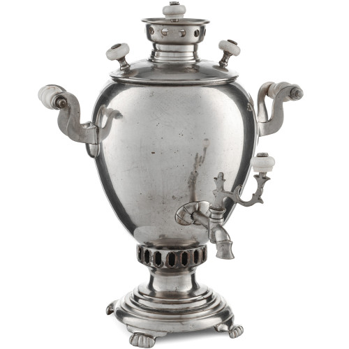 Самовар антикварный на дровах «Эгоист» 1,5 литра формы «Яйцо» Маликова, с трубой, серебристый