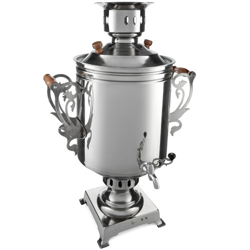 Буфетный самовар электрический 45 литров формы «Банка» с трубой, нержавеющая сталь, серебристый 