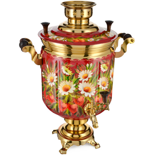 Самовар электрический 10 литров с худ. росписью «Ромашки с клубникой» формы «Банка»