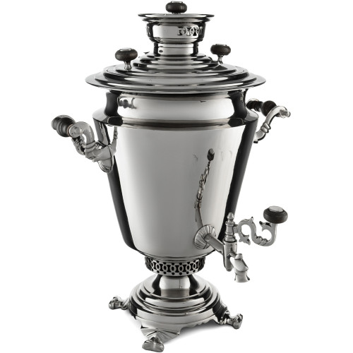 Самовар антикварный на дровах 8,5 литра формы «Рюмка фужерная» с медалями, серебристый 