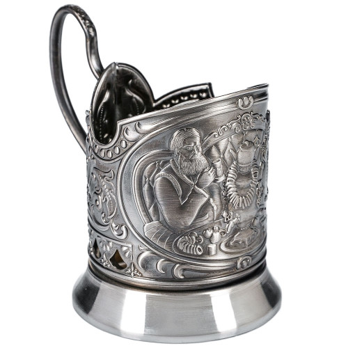 Подстаканник никелированный с чернью «Русское чаепитие»