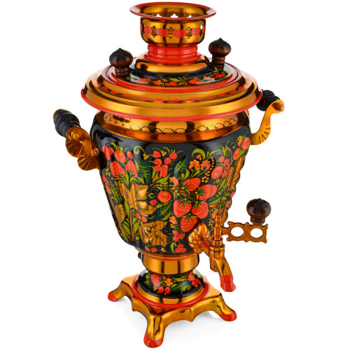 Самовар электрический 3 литра с художественной росписью «Хохлома с ягодами в зелени» формы «Рюмка»