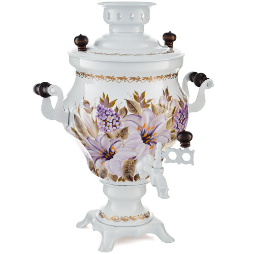 Самовар электрический 3 литра с художественной росписью «Лилии на белом» формы «Тюльпан» 