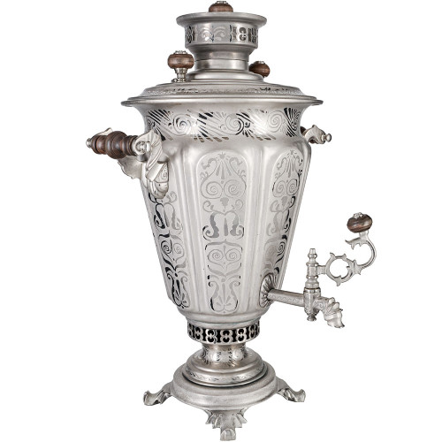 Самовар антикварный комбинированн 4л. формы «Рюмка гранная»Кольчугино,с трубой, травление по никелю