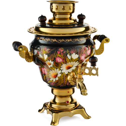 Самовар электрический 2,5 л с автоотключением,худ.росписью «Ромашки с клевером» формы «Груша» 