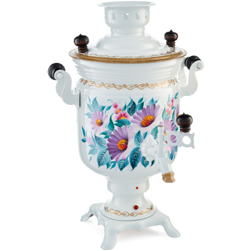 Самовар электрический 3 л с автоотключением,худ.росписью «Герберы на белом» формы «Банка» 